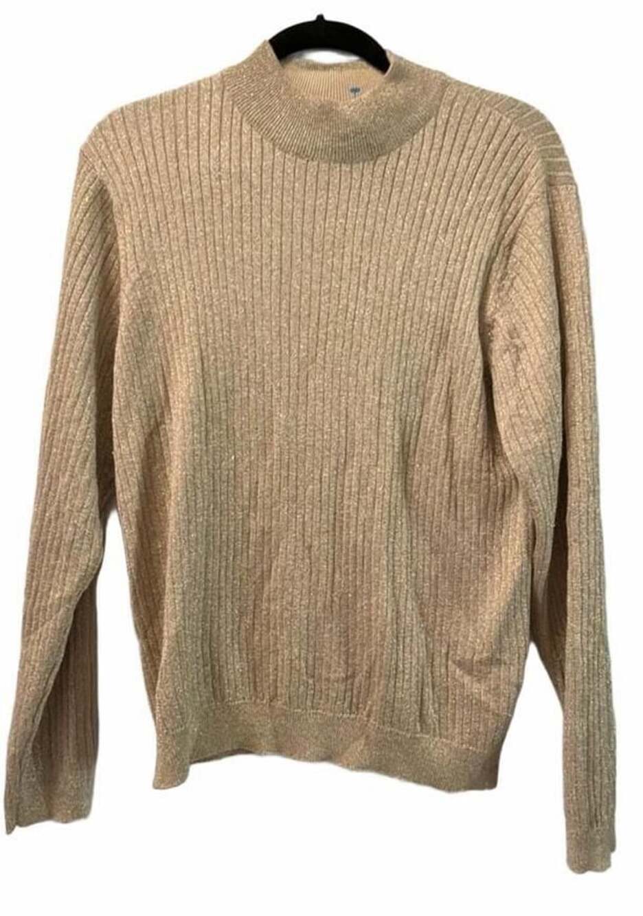 Vintage Talbots Ribbed Metallic Mock Neck Sweater Size XL Gold